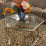 Gold Octagonal Glass Top Coffee Table