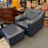 Navy Leather Chair & Ottoman