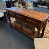 Three Drawer Turned Leg Console with Baskets