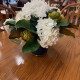 Custom White Hydrangea & Artichoke in Navy & Gold Decanter