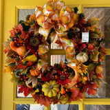 Fall Wreath with Pumpkin Bow