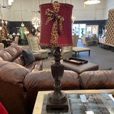 Bronze Table Lamp with Burgundy & Leopard Print Bow Shade