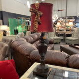 Bronze Table Lamp with Burgundy & Leopard Print Bow Shade