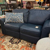 Goods Navy Blue Leather Reclining Love Seat