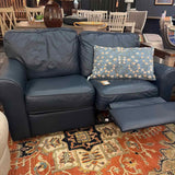 Goods Navy Blue Leather Reclining Love Seat