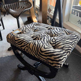 Zebra Upholstered Wood Footstool