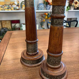 PAIR of Wood Candle Holders with Gold Accents