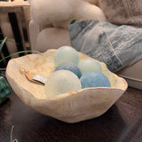 White Wash Wood Bowl with 5 Blue Tone Orbs