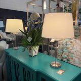Chrome & Glass Base Lamp w/Shade