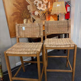 PAIR of World Market "Amolea" Wood & Rattan Bar Height Stool