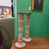 PAIR OF Gray Wash Wood Candle Holders