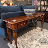 Two Drawer Console Table with Metal Scroll Accent